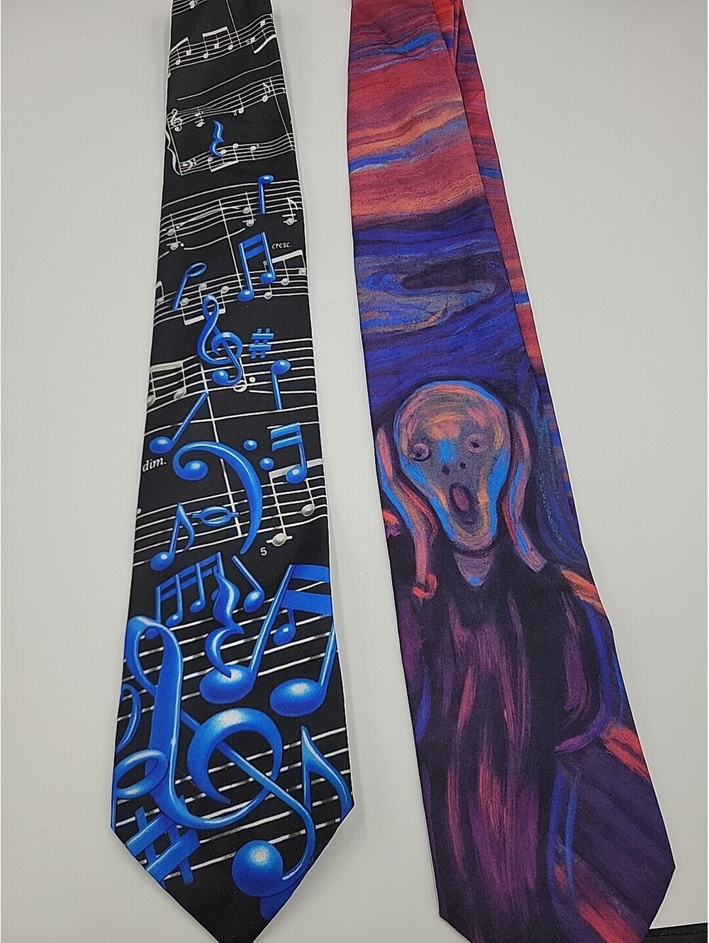 Lot 2 Ralph Marlin Neckties Music Notes & The Scream Art Tie Novelty